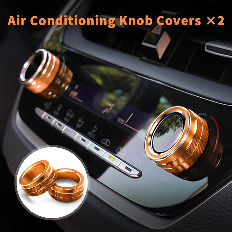 Polodunn for 2020-2025 2026 Toyota Corolla & 2022-2025 2026 Corolla Cross Accessories, 4pcs Aluminum Alloy Knob Cover Trim Set - Rearview Mirror Switch, AC & Push Start (Orange) - Image 3